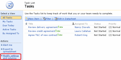 Modify Settings and Columns