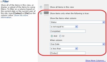 View Filter options